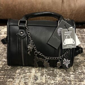 New small Black Satchel with Chain Detail & long strap